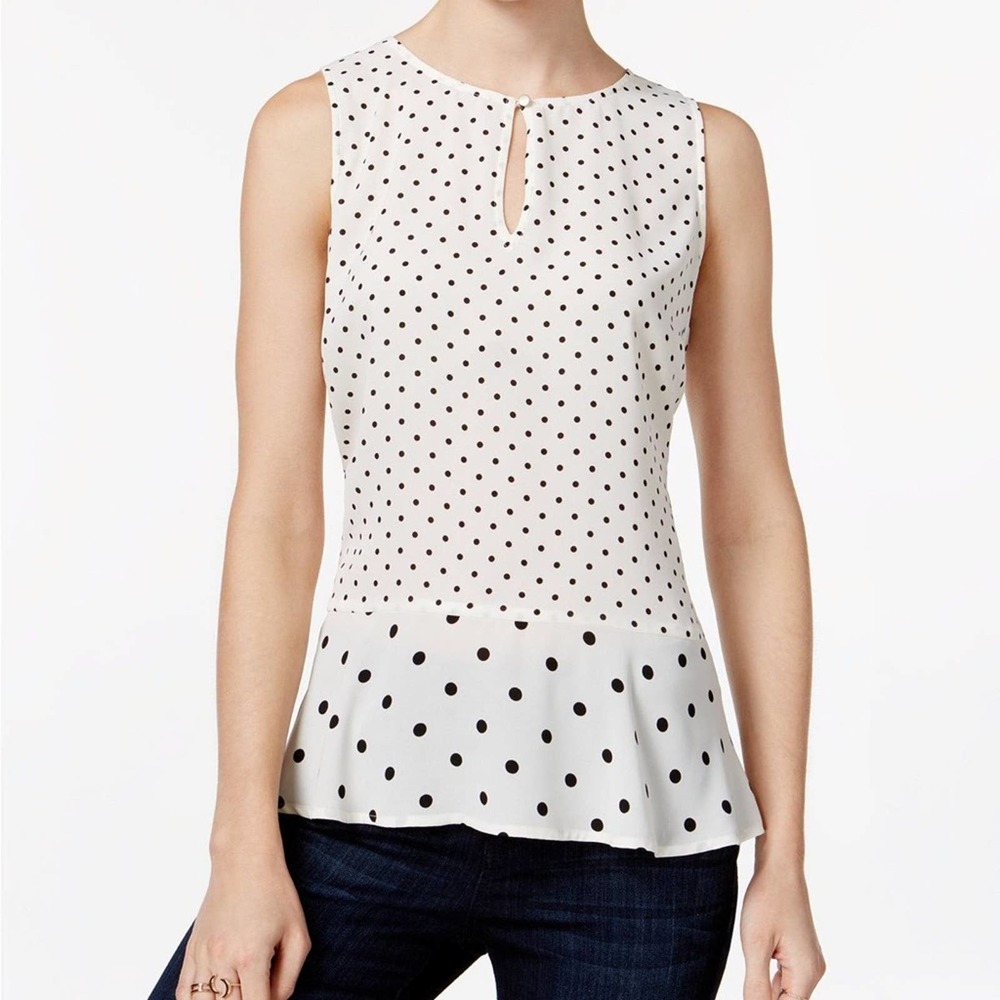 NWT Maison Jules Chiffon PolkaDot Keyhole Blouse M